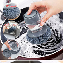Kitchen Soap Dispensing Palm Brush – Automatic Filling Dish Scrubber with PET Bristles – Non-Scratch Cleaning Brush for Pots, Pans, and Sinks