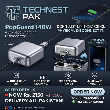 PopGuard 140W Automatic Charging Disconnector | Smart Auto Power Cut-Off Battery Guardian | Fast Charging Protector