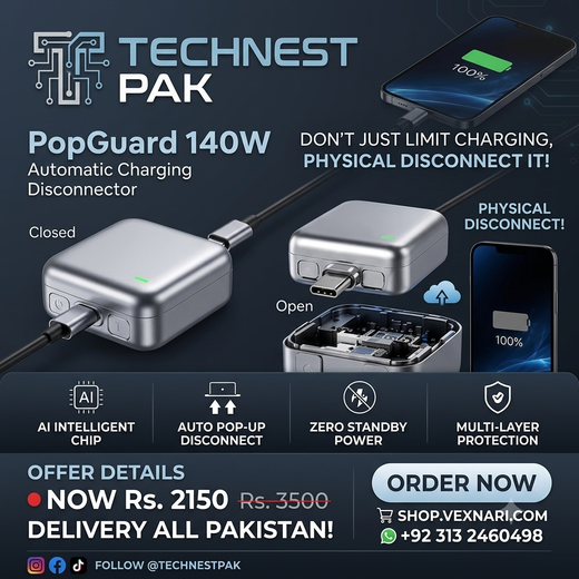 PopGuard 140W Automatic Charging Disconnector | Smart Auto Power Cut-Off Battery Guardian | Fast Charging Protector