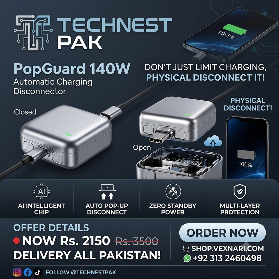 PopGuard 140W Automatic Charging Disconnector | Smart Auto Power Cut-Off Battery Guardian | Fast Charging Protector