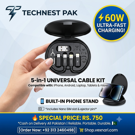 5 In 1 Multifunctional Data Cable Set 60W Fast Charging Universal Charging Pins Durable Portable Charger Cable Kit