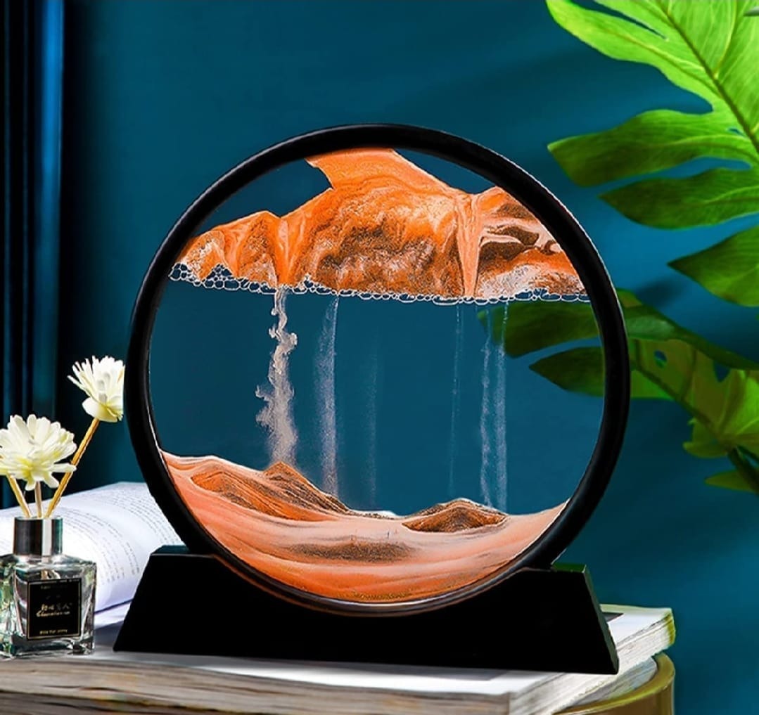 3D Moving Sand Mountain Lamp With Stand - Sandscape Painting - Moving Sand Art - Showpiece - Home Decoration ( Random Color)