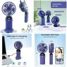 Digital Display Portable Mini Fan – 5-in-1 Multipurpose USB-C Rechargeable Handheld Fan - With Cable (Random Color)