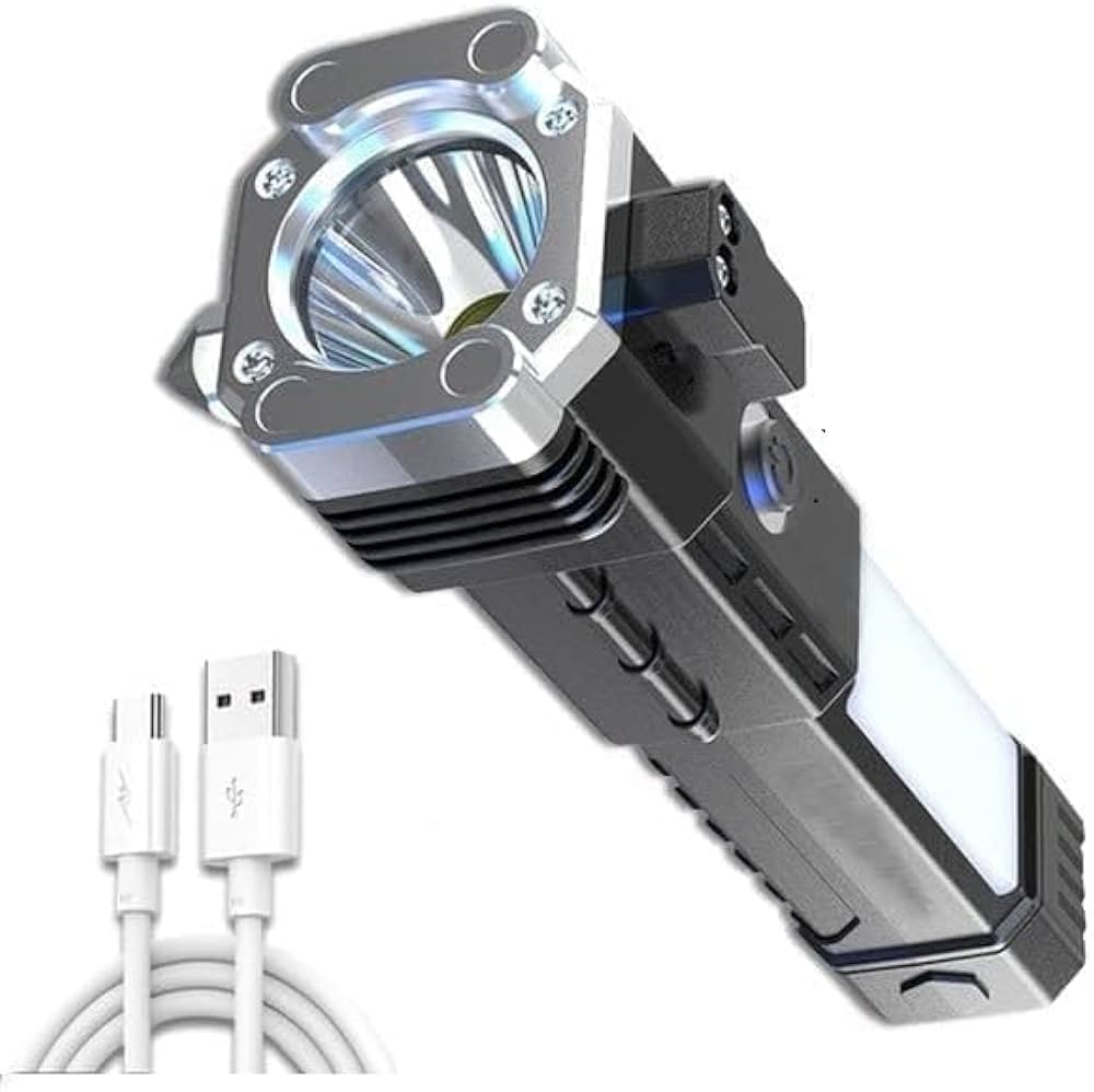 Side Flood Light Long Distance Beam Range Car Rescue Torch with Hammer Window Glass and Seat Belt Cutter