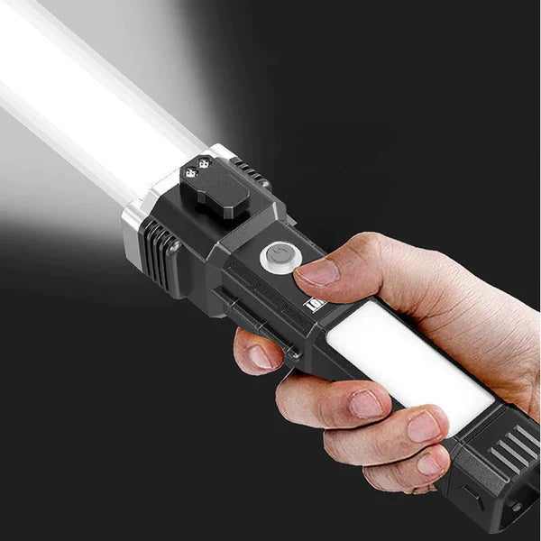 Side Flood Light Long Distance Beam Range Car Rescue Torch with Hammer Window Glass and Seat Belt Cutter