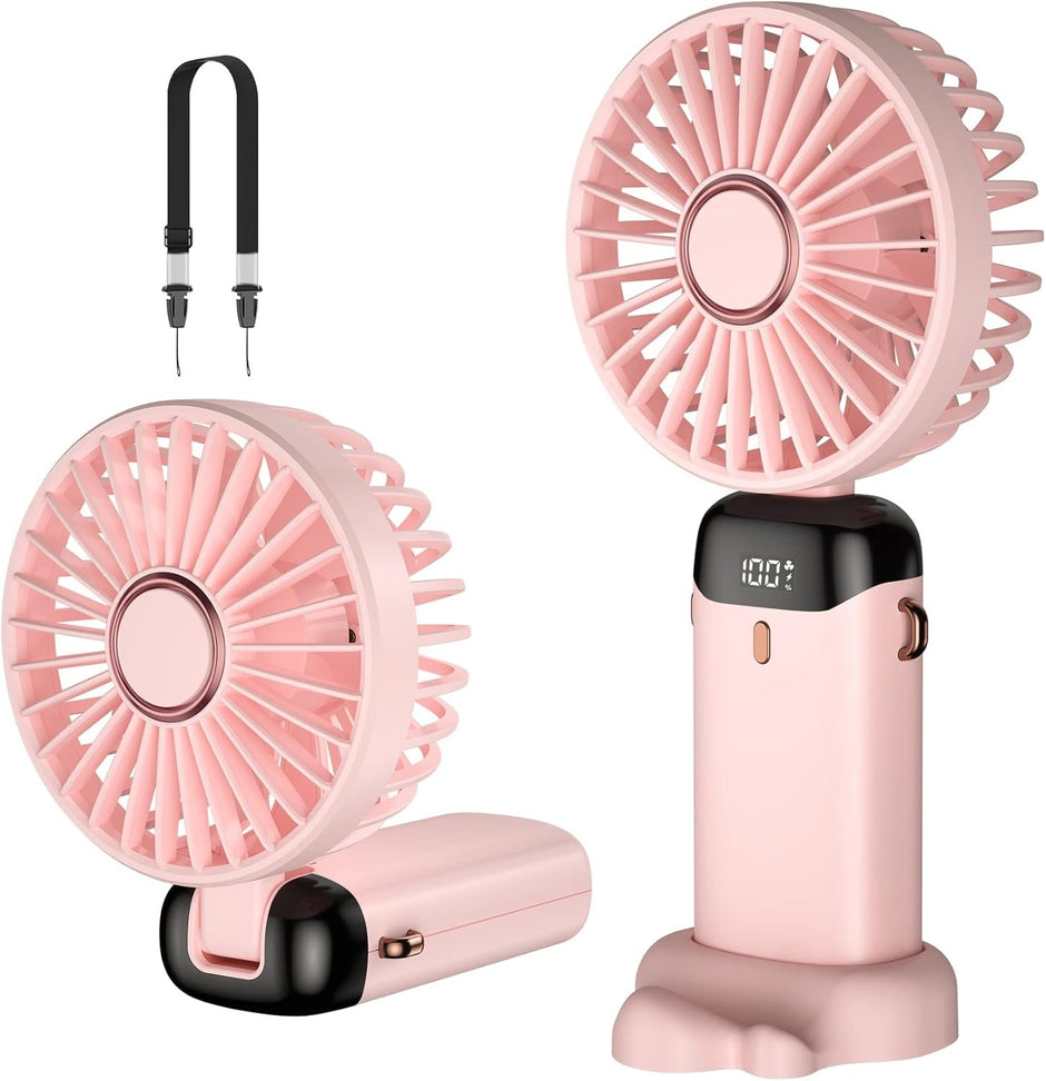 Digital Display Portable Mini Fan – 5-in-1 Multipurpose USB-C Rechargeable Handheld Fan - With Cable (Random Color)