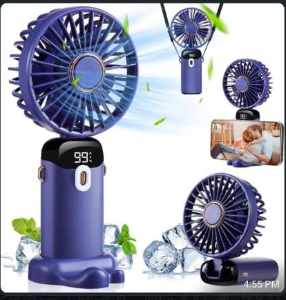 Digital Display Portable Mini Fan – 5-in-1 Multipurpose USB-C Rechargeable Handheld Fan - With Cable (Random Color)