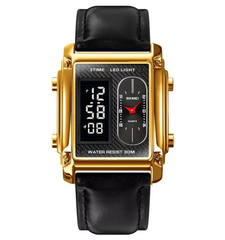Original Skmei 1868 Boys New Style Design Famous Watch Digital Analog Mens Wrist Watches for Men Luxury Watch - Without Box - Black With Golden Case