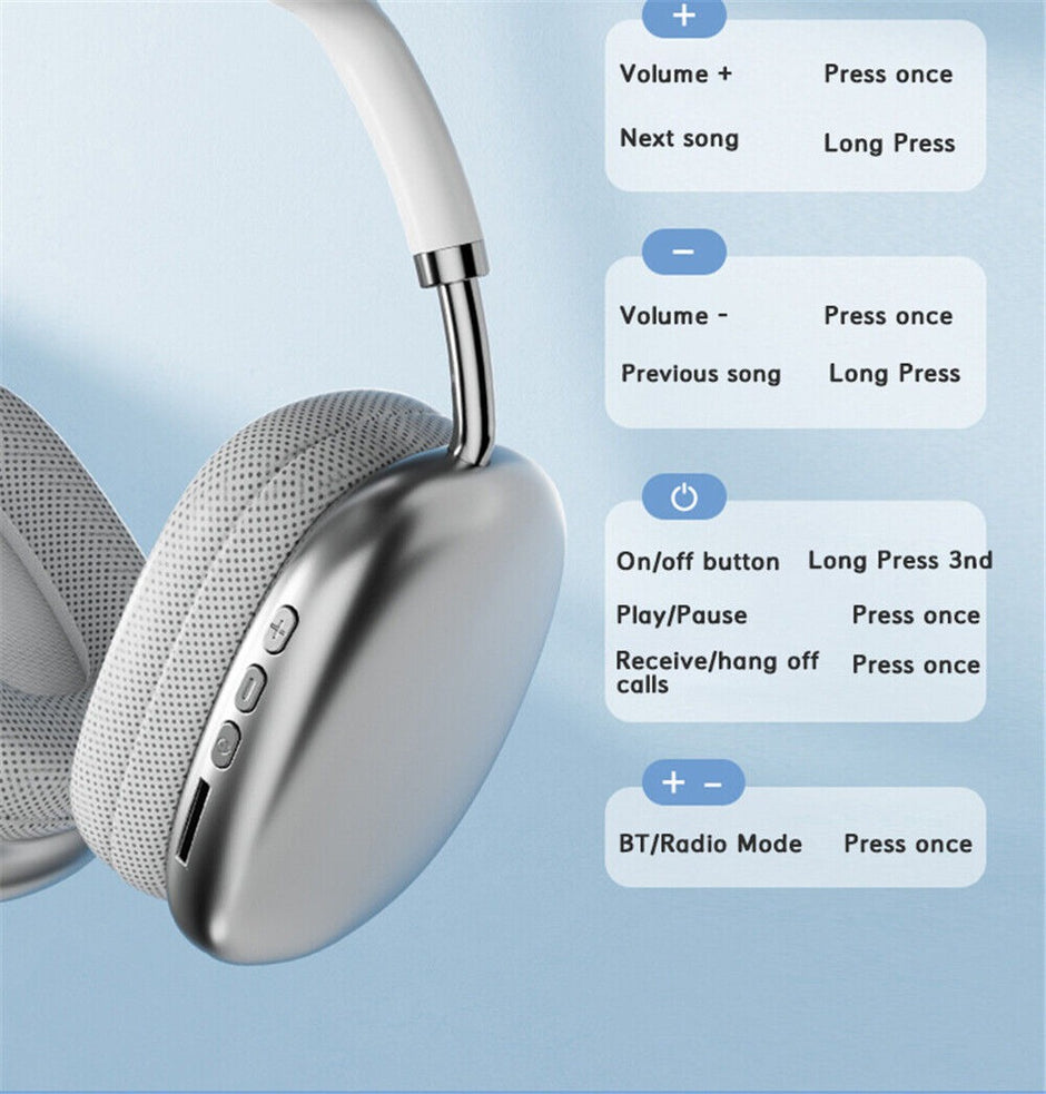 P9 Wireless Bluetooth Headphones – Fidelity Stereo Sound with Foldable Design, Soft Cushion Comfort, and Multi-Mode Playback ( Mix Color)